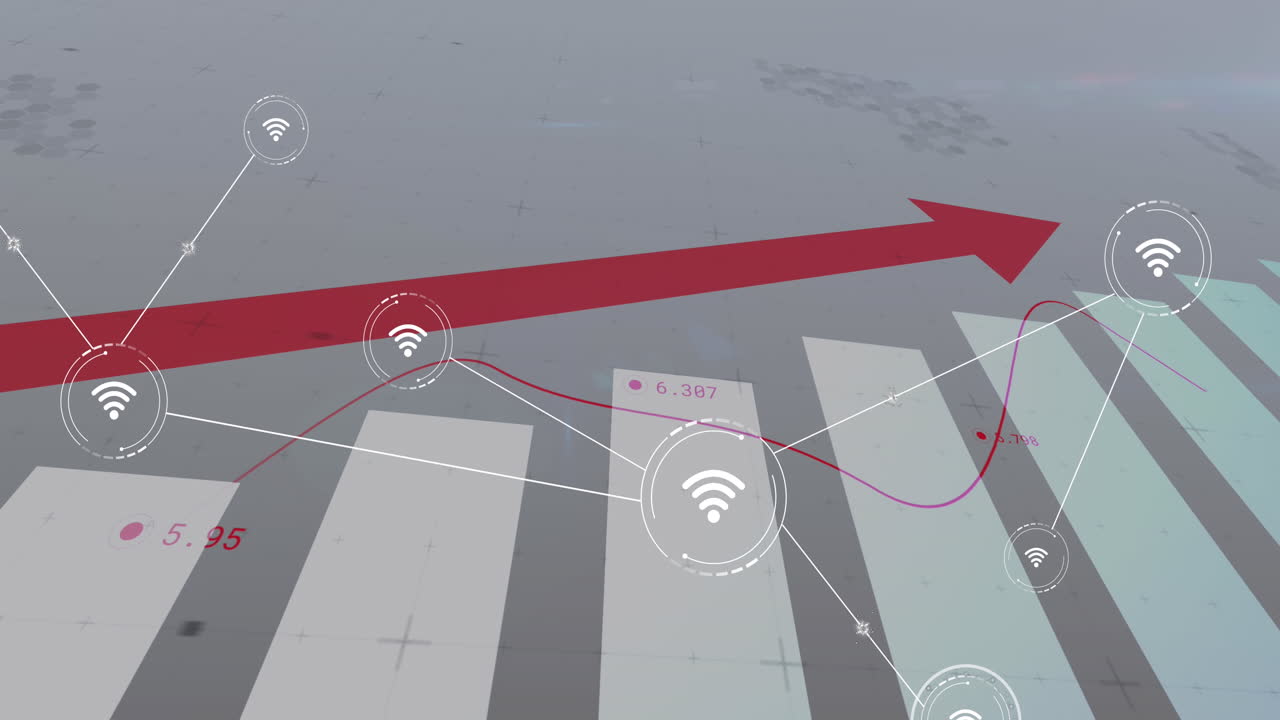 금융 다이어그램 위의 아이콘으로 연결 네트워크의 애니메이션