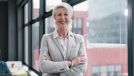 mature woman, lawyer and face with arms crossed by