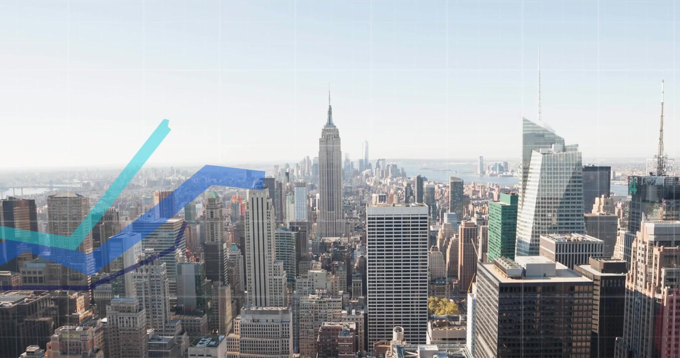 Animazione di grafici finanziari su paesaggio urbano