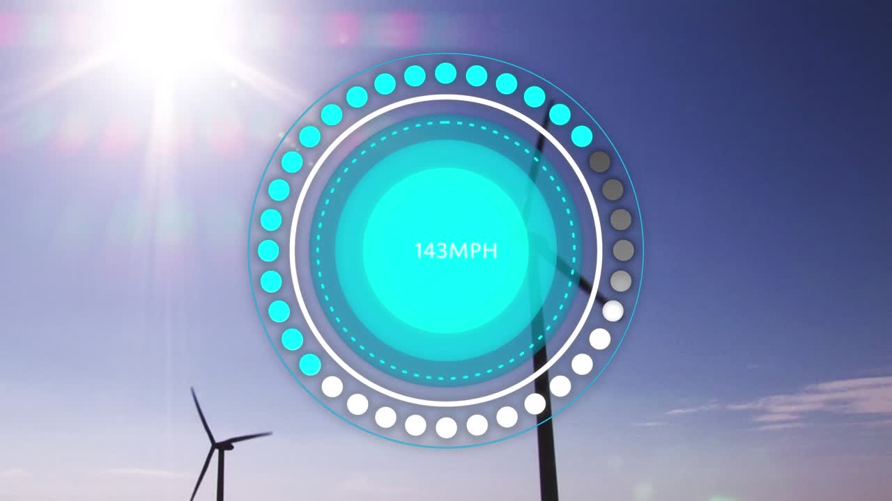 Animation of speech bubbles over wind turbine and sun