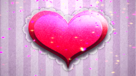 Animation-closeup-motion-big-romantic-heart-and-glitters-on-striped-pink-Valentines-day-background.