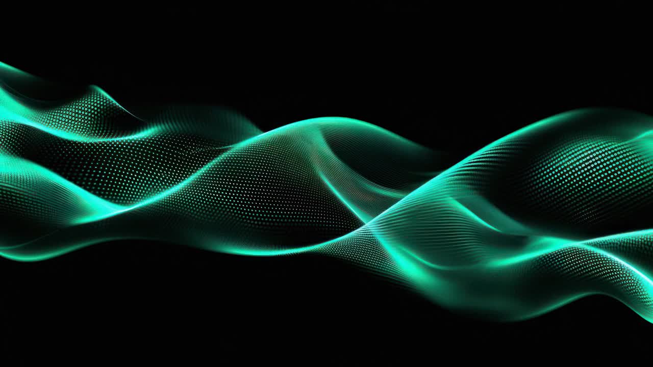 Abstract video art with flowing turquoise waves on a black background