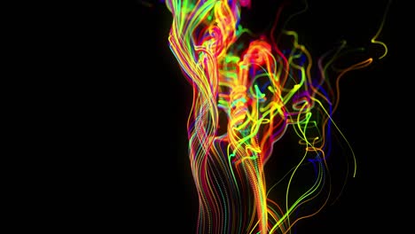 abstract background flow of glow lines. running lights particles form in 3d space glowing beautiful curved lines like ball of wires burning with neon light. beautiful looped creative background in 4k.