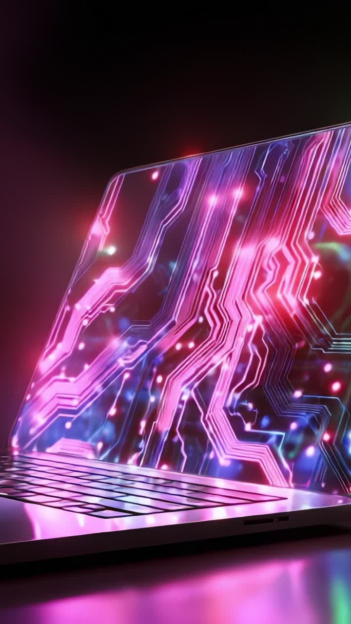 Illuminated Circuitry: A Glowing Laptop Display Showcasing Vibrant Patterns of Light and Intricate Connections in a Futuristic Digital Design