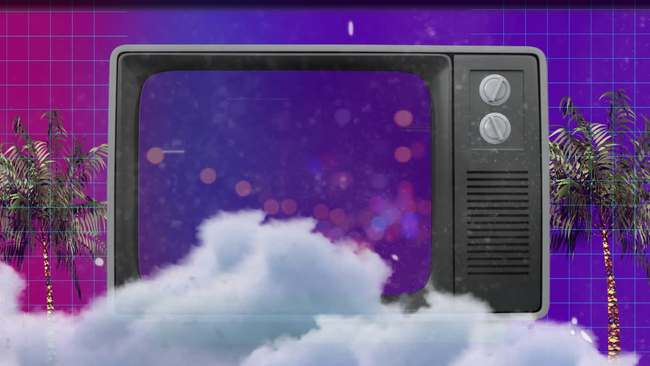 animación de cinta sobre nubes y televisión antigua