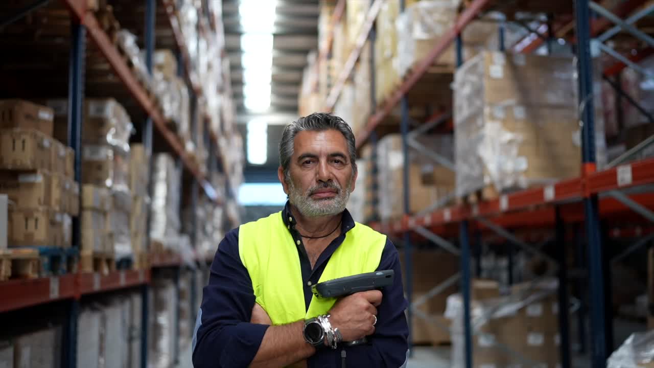 Warehouse worker scanning inventory in a distribution center