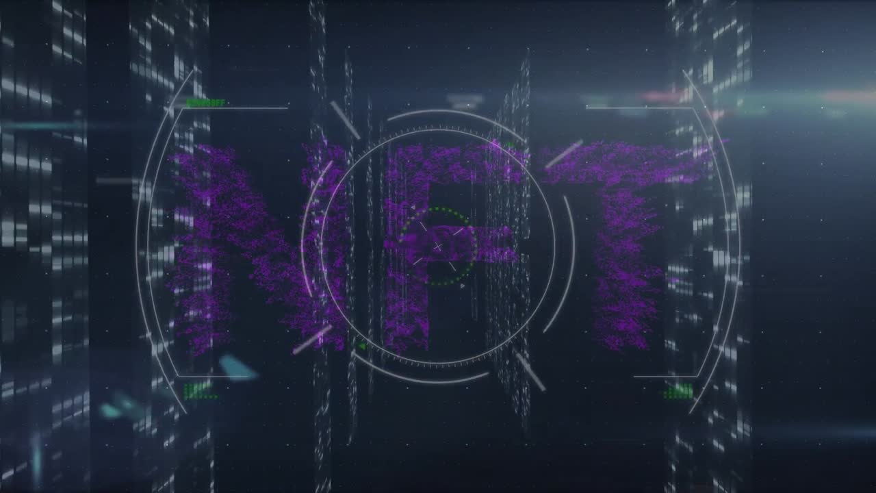 animación del escaneo del alcance sobre el procesamiento de datos y el texto nft