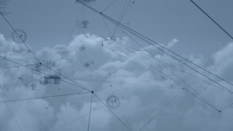 animación de la red de conexiones sobre nubes en segundo plano