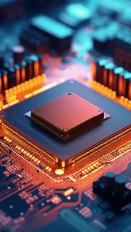 Close-up video of a computer motherboard with a focus on the CPU, showcasing intricate circuits