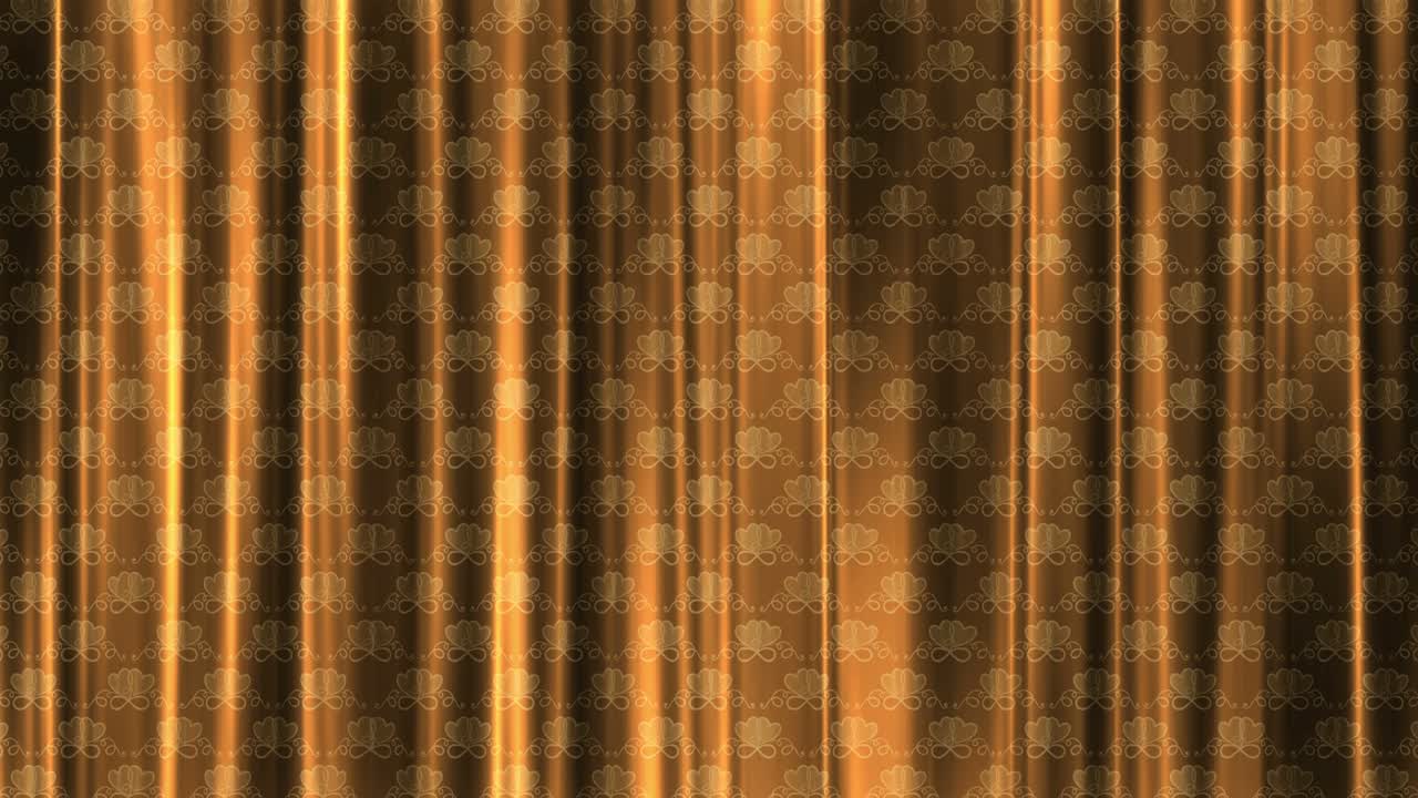 detrás del escenario con un patrón de boda de corazones en la tela. un lienzo dorado balanceado.