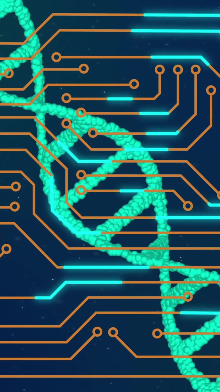 Animation of network of connections over dna strand