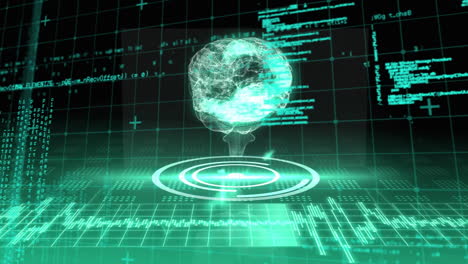animación del cerebro digital sobre el procesamiento de datos en fondo negro