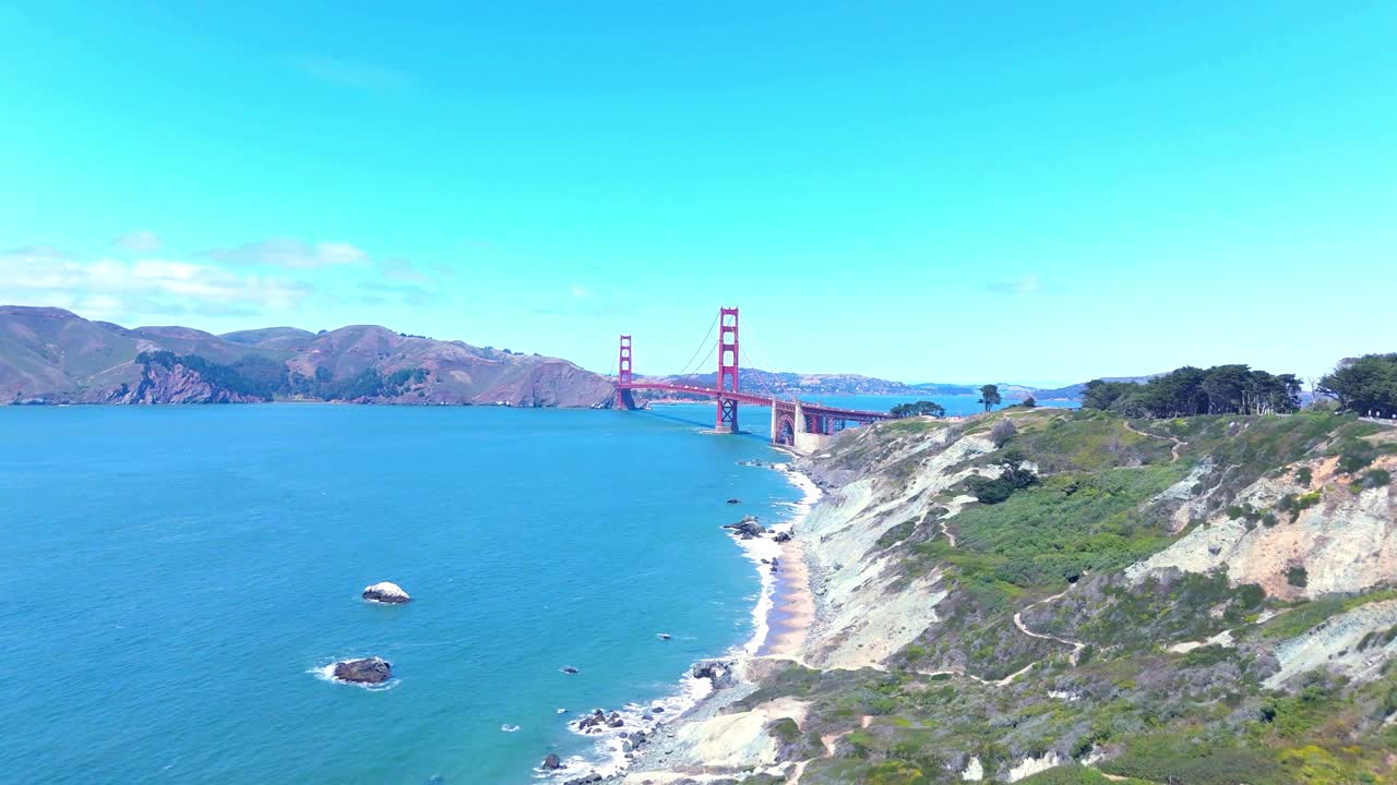 Aerial view of Golden Gate Bridge along Pacific coastline