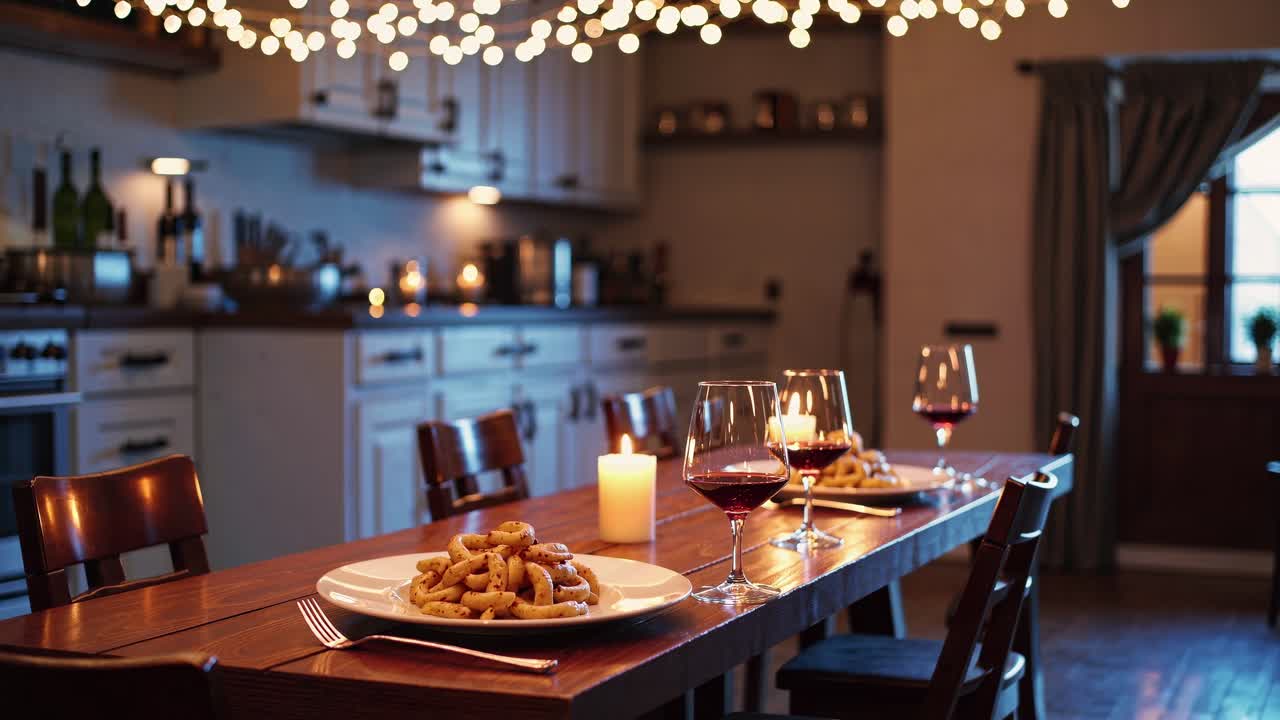 Cena romantica in una cucina accogliente