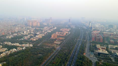 aerial drone shot capturing noida expressway in noida india