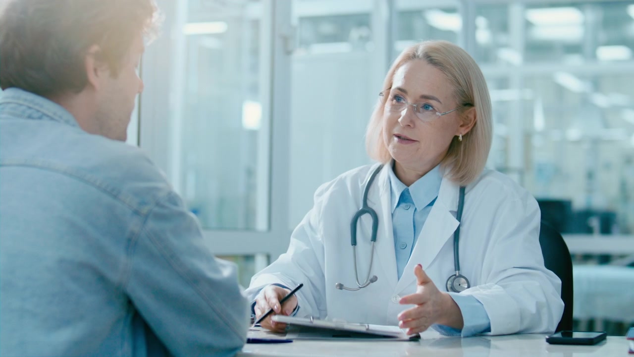Doctor Reviewing Test Results and Talking to Patient during Medical Appointment