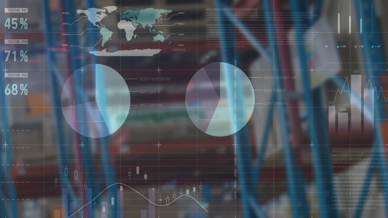 animación de datos financieros y gráficos sobre el almacén