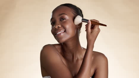 face, skincare and blush with a black woman