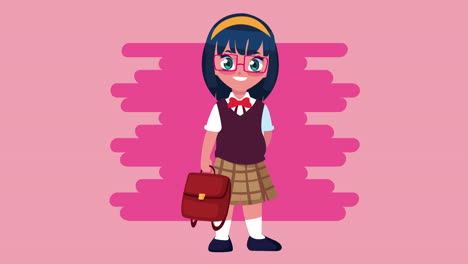 back to school animation with schoolgirl