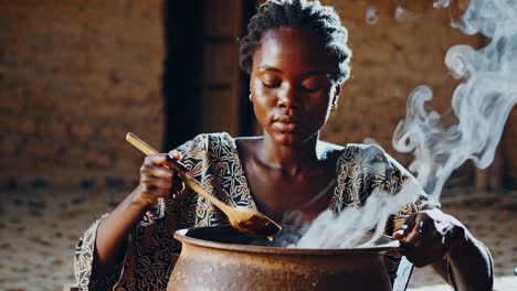 woman cooking in rural african village