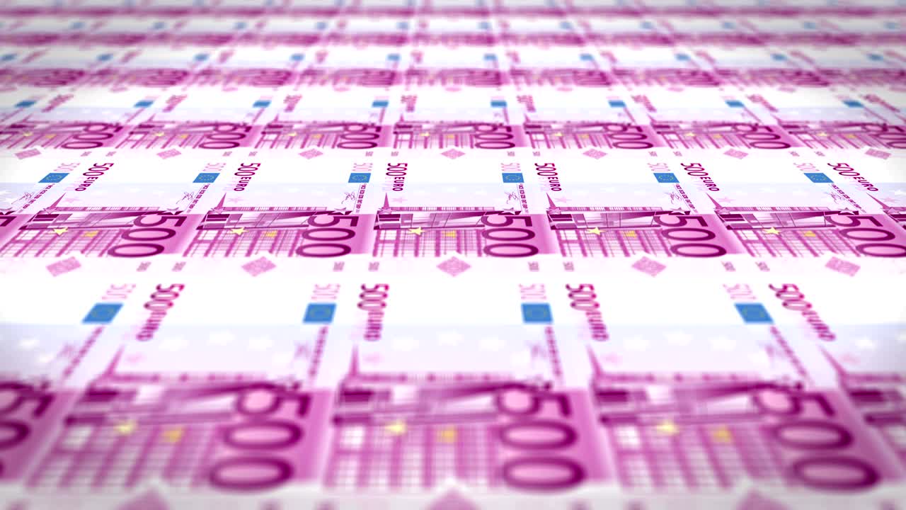Serie vijfhonderd euro bankbiljetten in druk, contant geld, lus