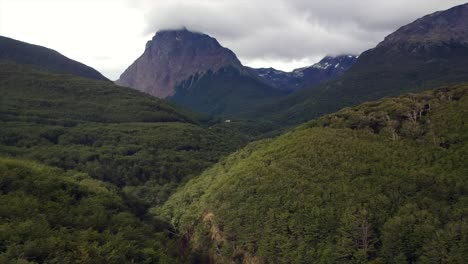 Drone-aerial-shot-above-forest,-beautiful-mountain-view