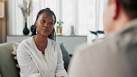 office, anxiety and black woman with a therapist