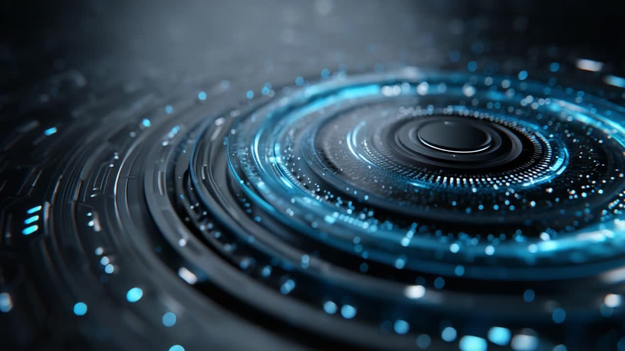 A Captivating Visual of a Dynamic Circular Pattern with Illuminating Blue Elements Radiating from a Central Core, Creating a Pulsating Energy Effect