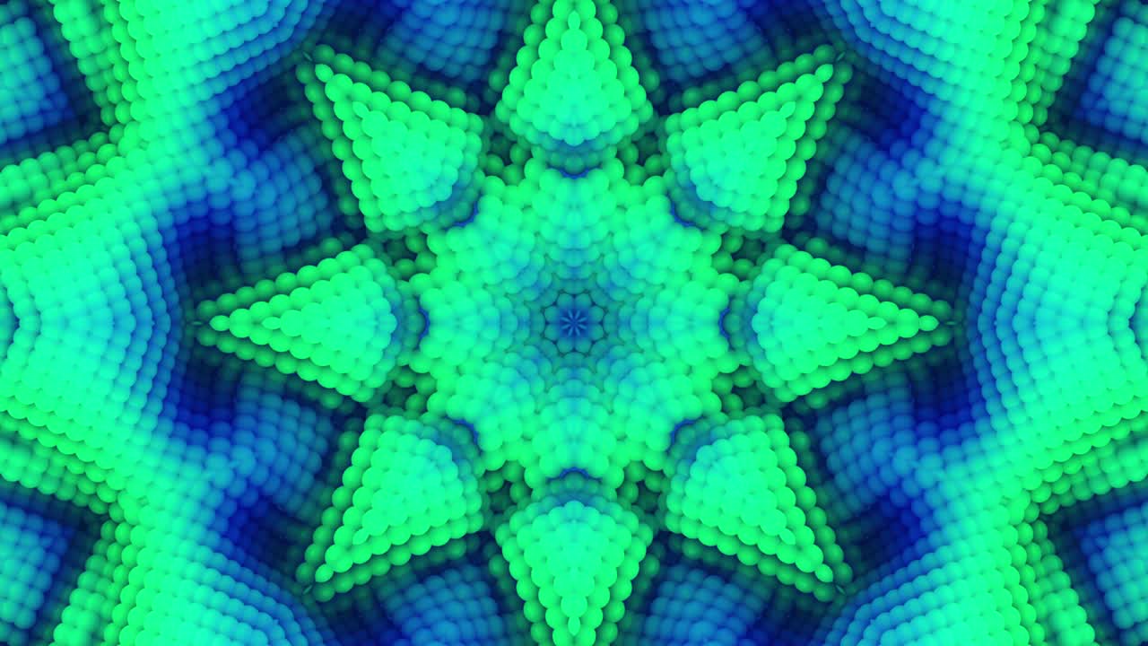 3d Looped abstract ornate decorative background. Hypnotic trendy kaleidoscope.