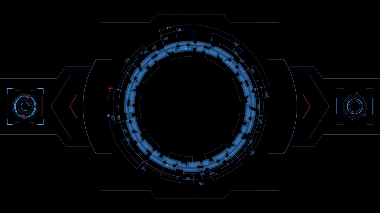 Motion graphic of Blue circle rotation with head up display ( HUD UI ) technology interface and futuristic elements alpha channel included