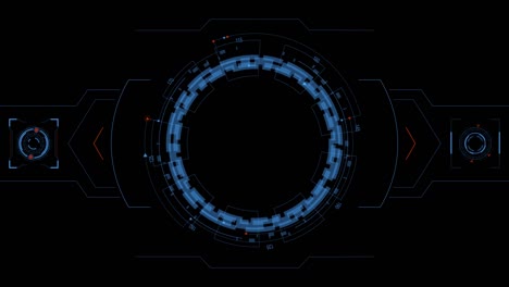 bewegungsgrafik der blauen kreisrotation mit head-up-display-technologie-schnittstelle und futuristischen elementen alpha-kanal enthalten