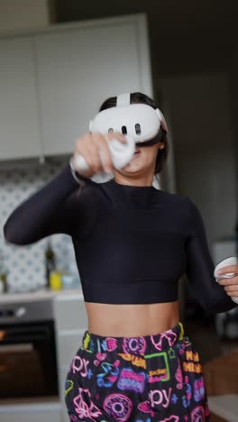 woman playing vr games in a kitchen