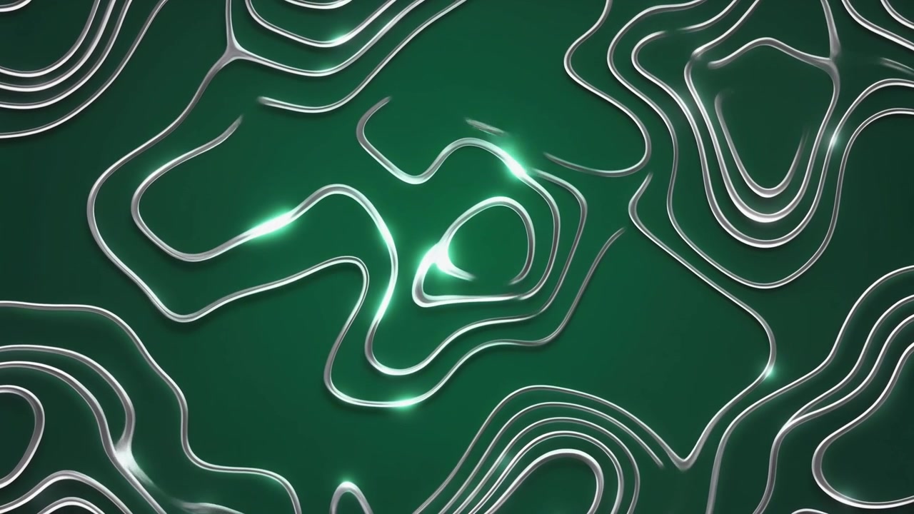 Abstract Motion Background with Silver Topographic Lines on Green Surface