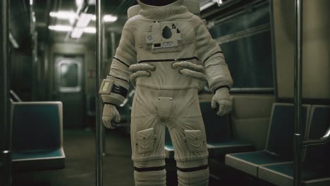 astronaut inside of the old non-modernized subway car in usa