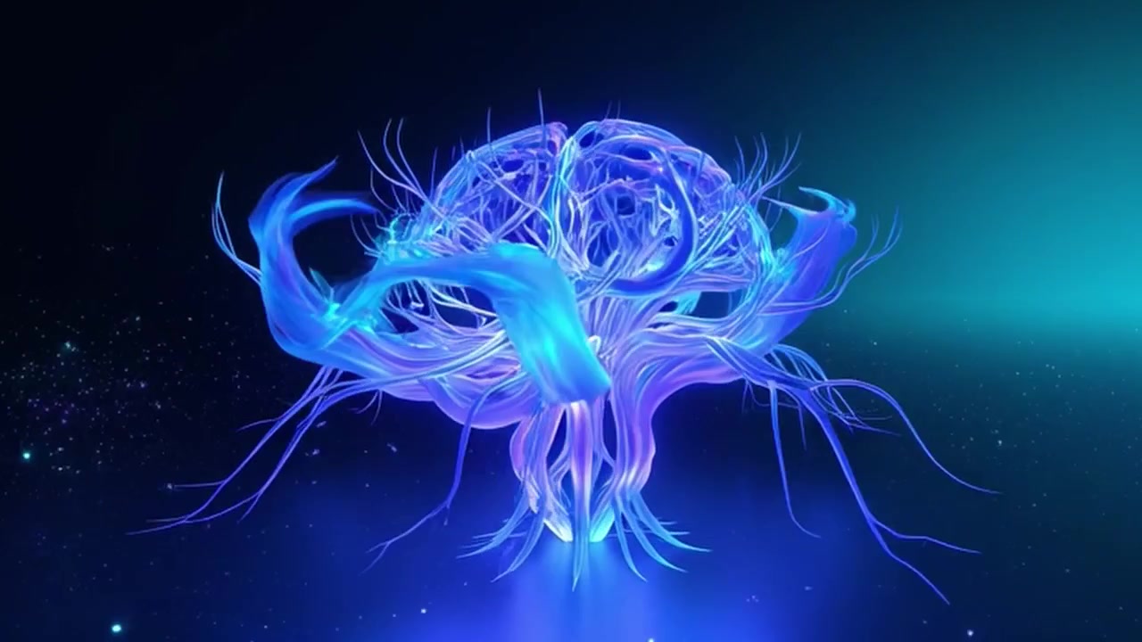 Abstract 3D Animation of a Glowing Neural Network Brain