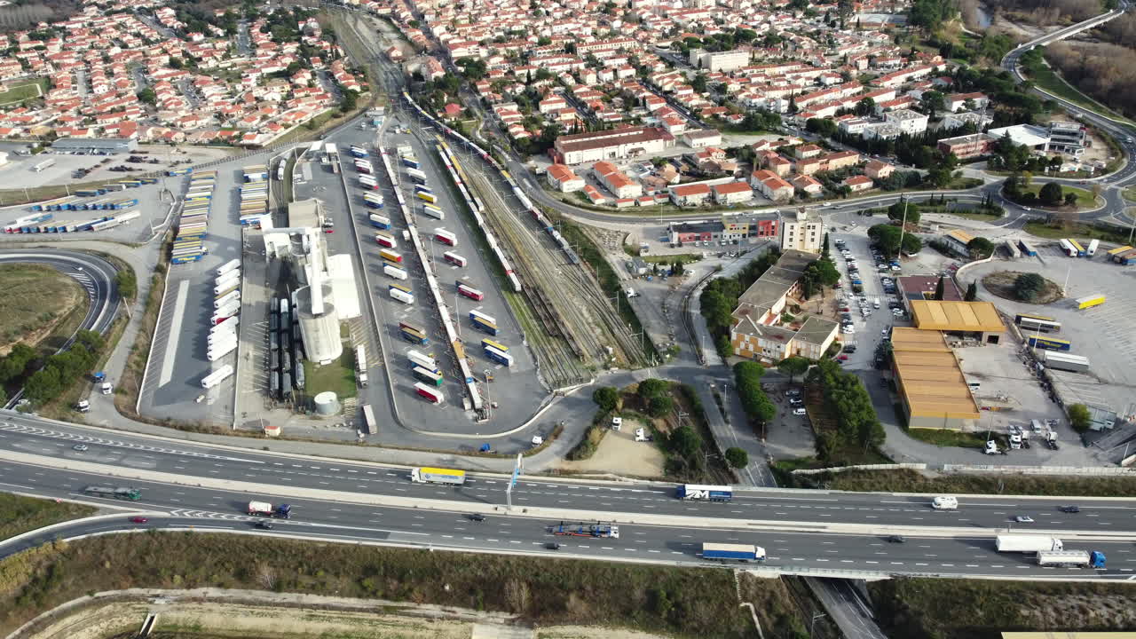 Aerial View of Truck Stop and Transportation Hub