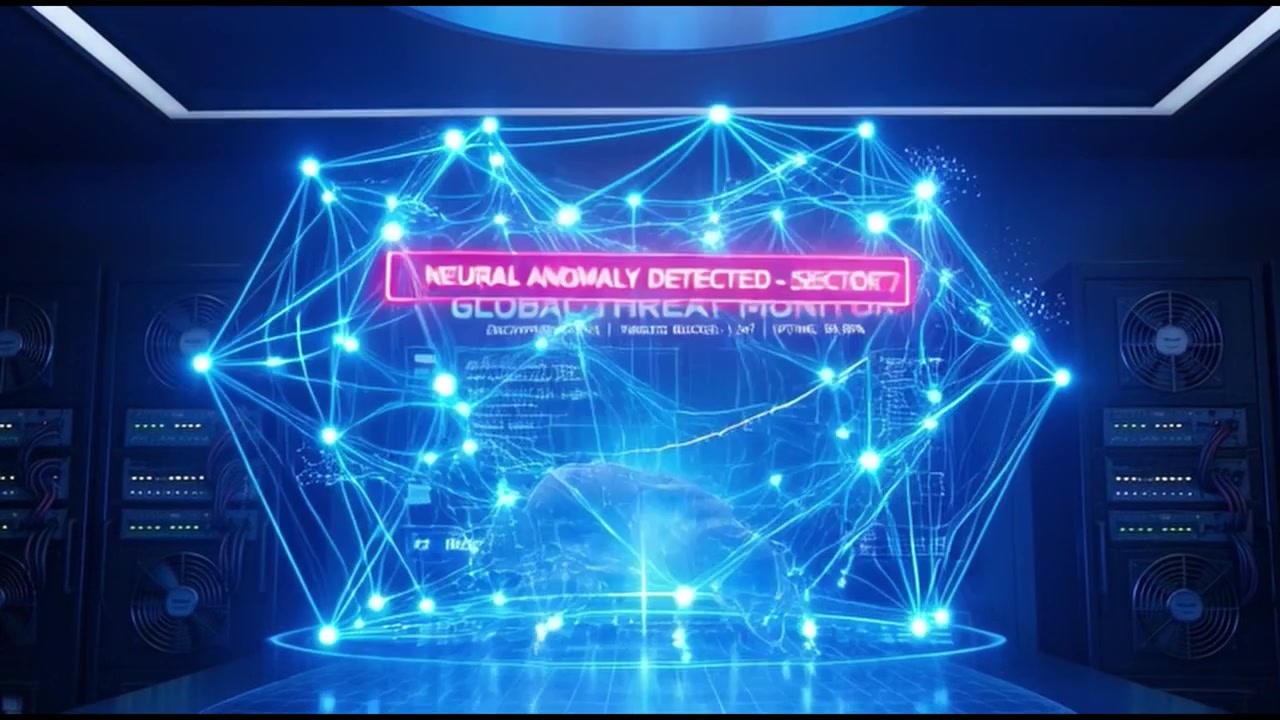 Futuristic Cyber Security Command Center with Holographic Data Visualization