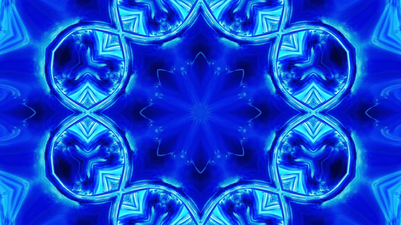 estilo 3d en bucle abstracto bg con estructura ondulada. patrón simétrico azul líquido como caleidoscopio con ondas de vidrio líquido brillante con hermosos colores de gradiente. 4k