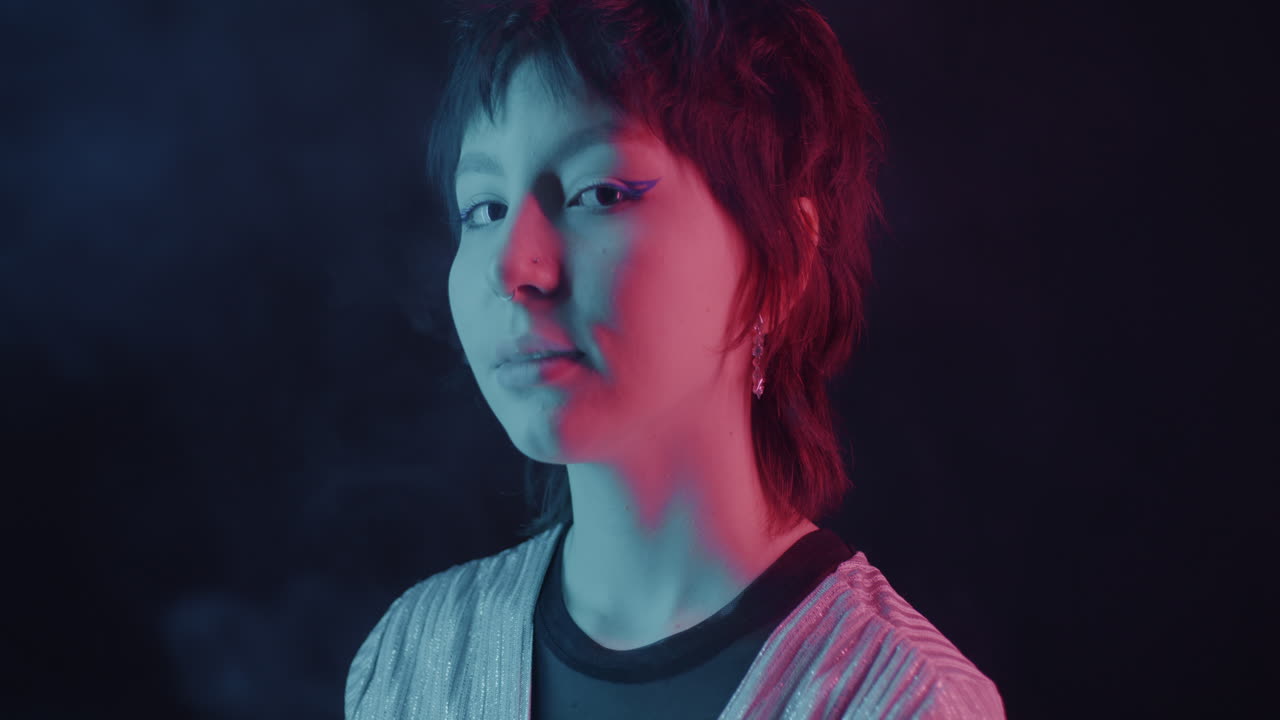 Neon Portrait of a Woman Smoking Vape