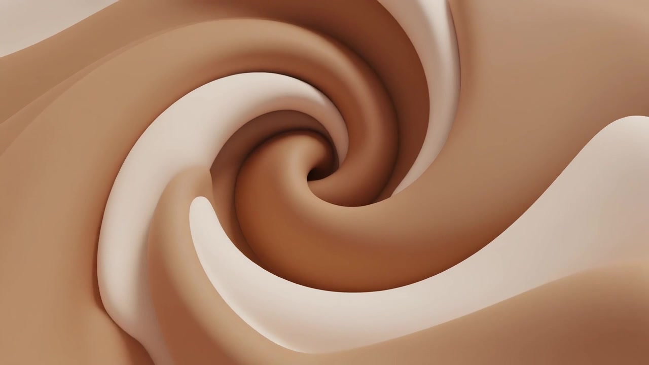 Abstrakt 3D-animasjon av virvlende kremaktig brun og hvit væske
