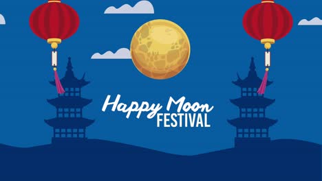 happy moon festival lettering with fullmoon and castles