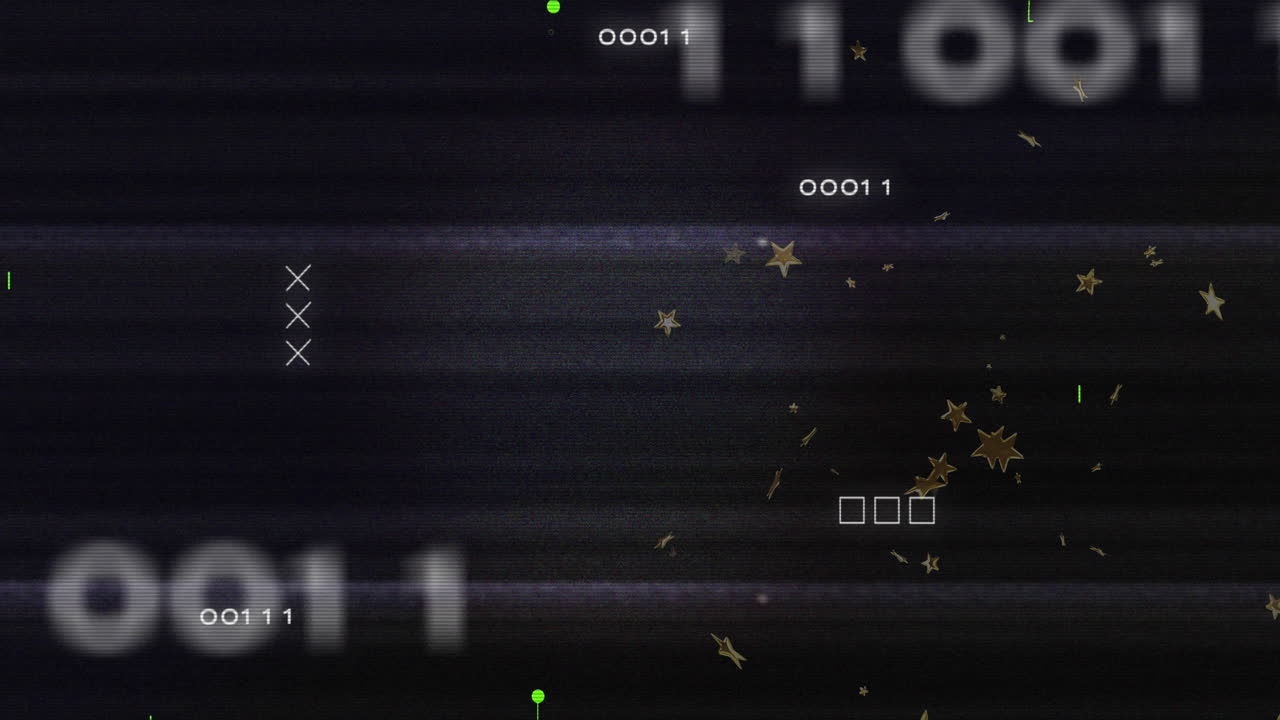 animación de la técnica de glitch sobre la marca x, el código binario, el patrón de la placa de circuitos sobre un fondo negro.