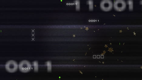 animación de la técnica de glitch sobre la marca x, el código binario, el patrón de la placa de circuitos sobre un fondo negro.