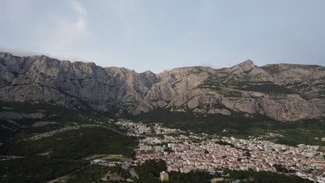 panorama of makarska town and the biokovo mountain range in croatia