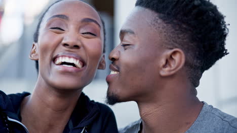 black couple, laugh and smile with love