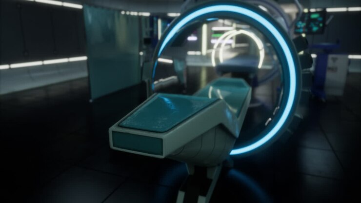 Tecnologia medica avanzata in una struttura sanitaria futuristica su Marte