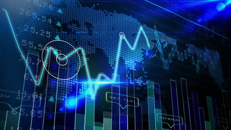 animazione dell'elaborazione digitale dei dati e della mappa del mondo sullo schermo