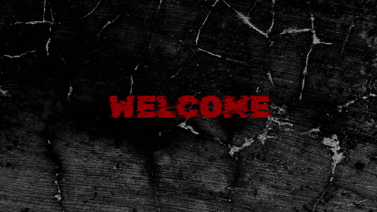 Teks Selamat Datang Merah Berkedip di Latar Belakang Grunge Retak Gelap