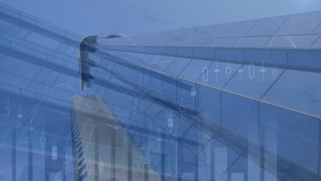 animation of financial data processing over cityscape