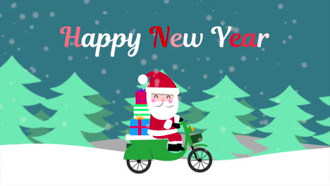 Feliz-Año-Nuevo-Y-Santa-Claus-Con-Regalos-En-Moto